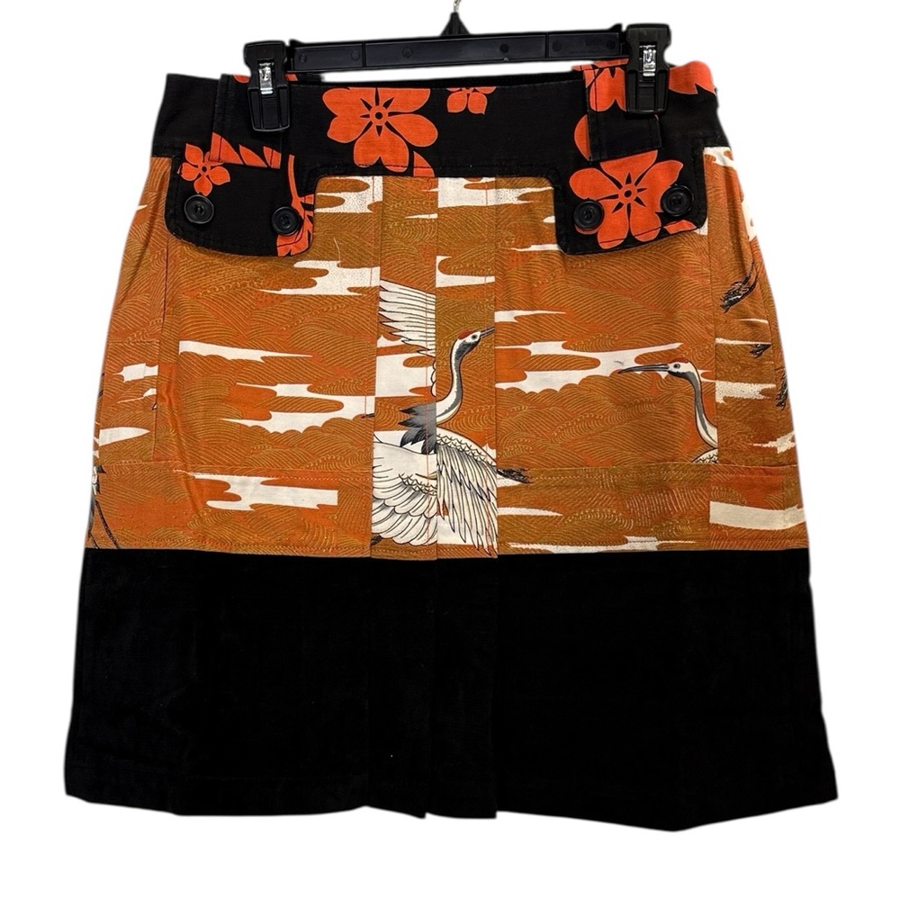 Custo Barcelona Cotton Japanese Crane Pleated Retro Mini Skirt sz 32